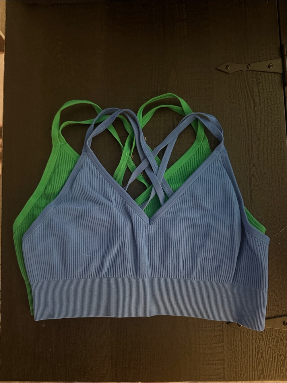 Aerie Ribbed Crisscross Bralette - Beige, Blue & Green - set of 3! - Picture 3 of 7